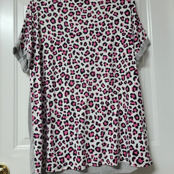 Cute Pink leopard gray print shirt tshirt large reb in j - Picture 2 of 3